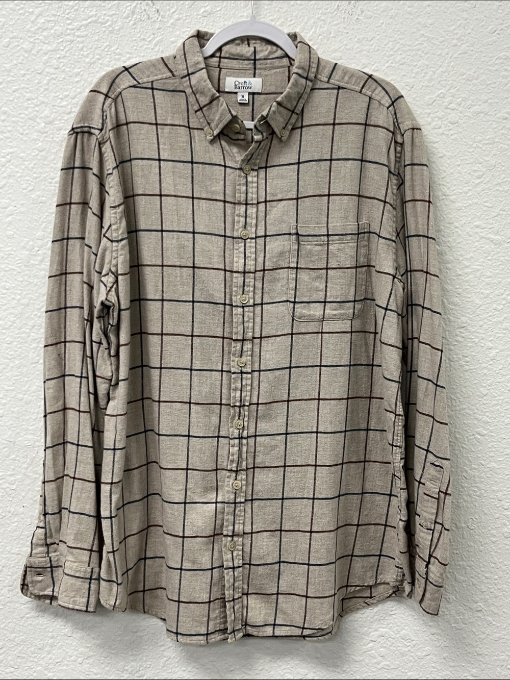 croft & barrow Beige Plaid Button-Down Shirt for Men